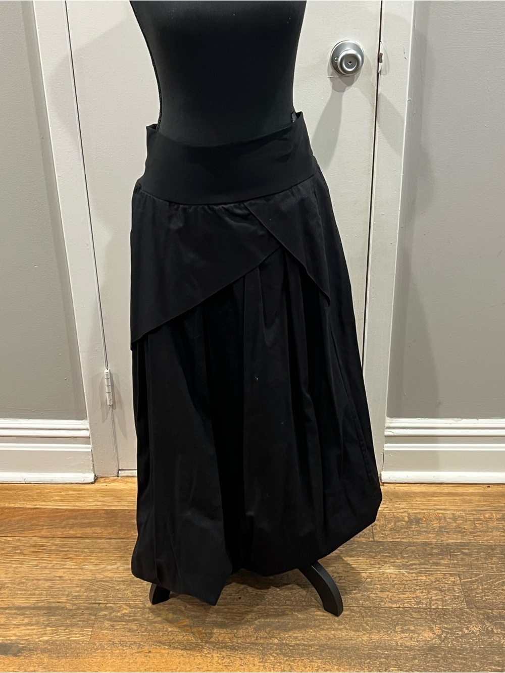 Classic Black Maxi Skirt with Layered Front Panel